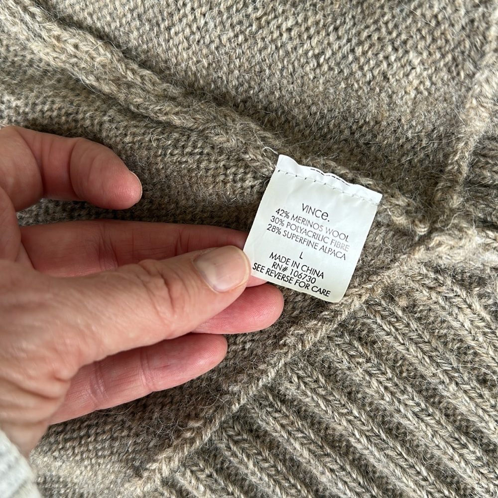 Vince Brown Wool Alpaca Cardigan Open Front Shawl Collar Sweater L - Picture 6 of 7